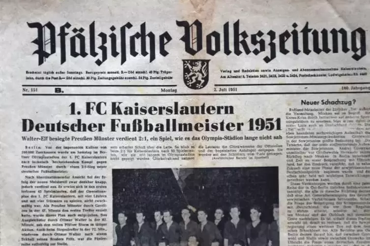 Zeitungsausschnitt über die erste Deutsche Meisterschaft 1951. Foto: Kunz