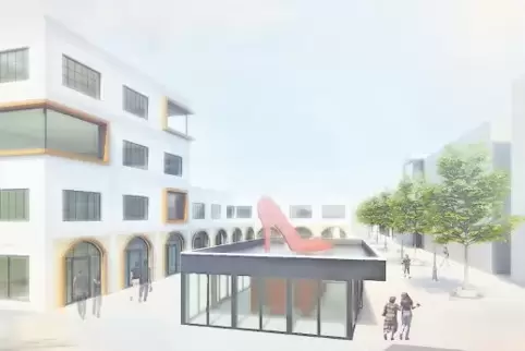 So soll sich der Eingangsbereich der künftigen Schuhstadt am Exerzierplatz präsentieren.