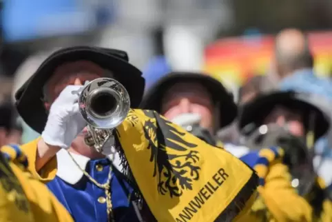 Landesfest 2018: Ein Trompeter aus Annweiler nimmt am Umzug des Rheinland-Pfalz-Tages teil.  Archivfoto: Andreas Arnold/dpa