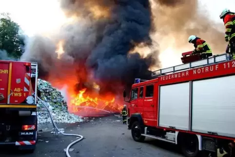 Die Feuerwehr löscht brennenden Müll. Foto: Sebastian Schmitt/dpa 