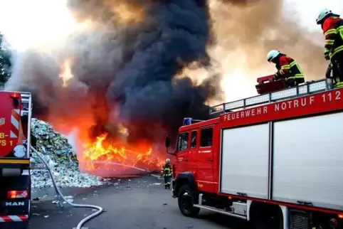 Mit starkem Aufgebot ist die Feuerwehr bis gestern früh dem Brand auf der Mülldeponie bei Reichenbach entgegengetreten.   Foto: 