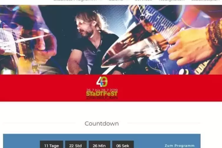 Ein Countdown auf der Startseite zählt die Sekunden bis zum Stadtfest herunter. screenshot: mefr