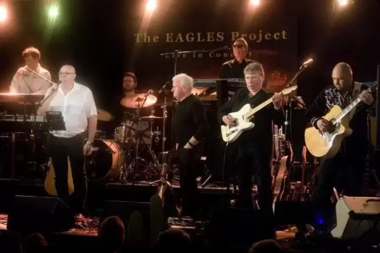 Für die zehn Musiker von The Eagles Projekt wird es auf der Bühne auch schon mal eng. Sie spielen zum Abschluss der Hutmacher So