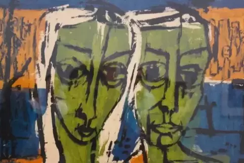 Walter Stöhrer: „Die Toten, Farbholzschnitt“ (1955). Stöhrer wurde 1952-55 in Karlsruhe zum Werbegrafiker ausgebildet, studierte