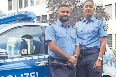 Sie wurden Opfer rassistischer Beleidigungen: die Mainzer Polizisten Murat A. und Vanessa B. Sie haben türkische beziehungsweise