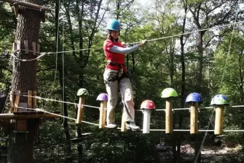 Jetzt nur nicht loslassen! Unterwegs in luftiger Höhe im Kletterpark Fun Forest.  Foto: van