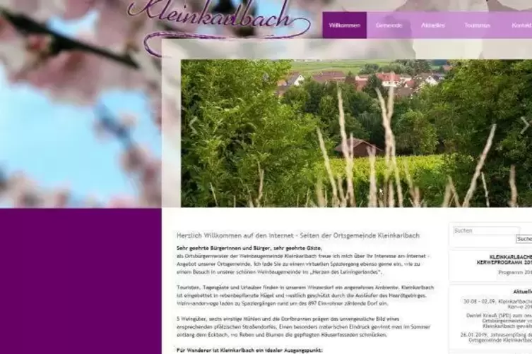 So sieht die Homepage von Kleinkarlbach derzeit aus. Sie soll aufgefrischt werden. Screenshot: Nöth-Häuser