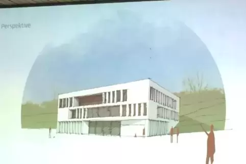 Unter anderem diese Skizze, wie das neue Rathaus aussehen soll, zeigten die Architekten der Werkgemeinschaft Landau am Mittwoch 