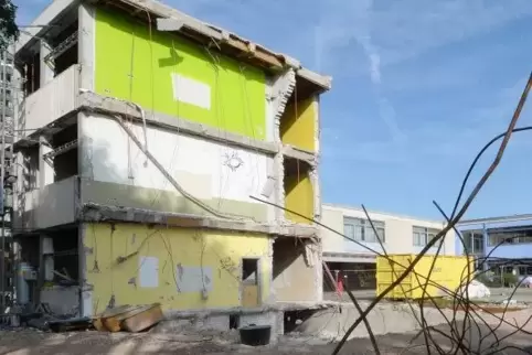 Die IGS Deidesheim/Wachenheim im Ausnahmezustand: Wegen der Bauarbeiten ist ein Teil des Unterrichts im Containern.