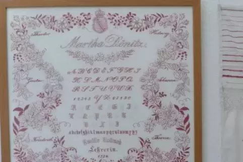 Eine Vorlage von Sabine Taterra-Gundacker ist ein Mustertuch aus dem Jahre 1874. Sie hat etwa 150 verschiedene Vorlagen.