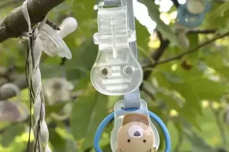 Ausgenuckelt: Schnullerbaum am St. Marienkrankenhaus.