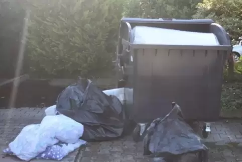 Matratzen und Bettwäsche landeten in und neben der Mülltonne in Lauterecken.