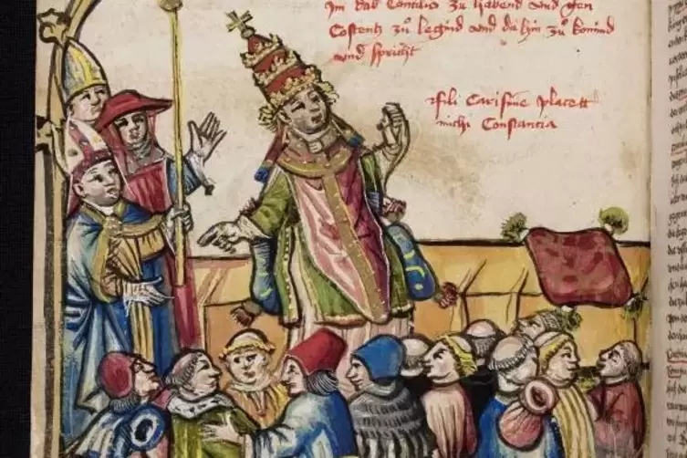 Illustration aus der „Chronik des Konstanzer Konzils“ des Ulrich von Richental. Die kostbare Abschrift kam mit dem Säkularisatio
