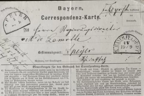 Dieser Feldpost-Brief von1870 ist an den Speyerer Regierungsdirektor de Lamotte andressiert.