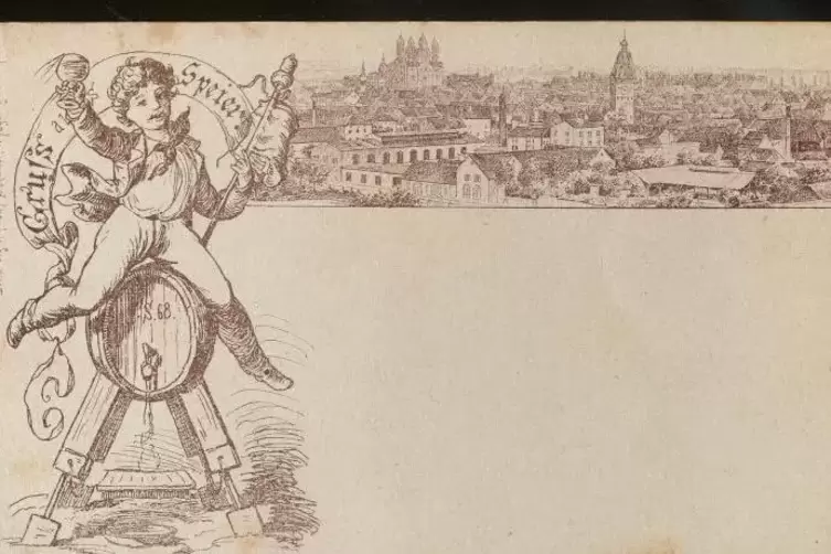 Zwischen 1885 und1890 hat der Scheiner-Verlag diese Ansichtskarte von Speyer gedruckt.