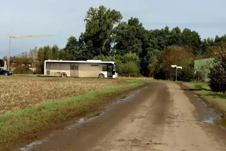 Auch Busfahrer versuchen, die gesperrte Offenbacher Ortseinfahrt &uuml;ber Feldwege zu umgehen.
