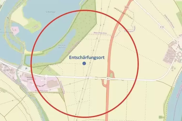 Die Evakuierungszone ist auf dieser Skizze rot eingekreist. 