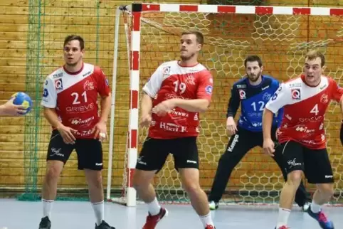 Die TSR-Abwehr mit Moritz Greiner, Florian Bold, Torhüter Pascal Glöckner und Hendrik Matheis.