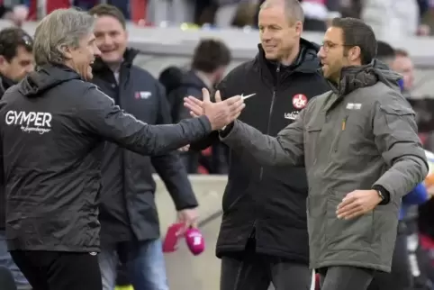 Freudentag fürs Trainerteam: Gerry Ehrmann, Kevin McKenna und Boris Schommers (von links.)