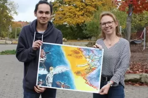 Das Bild von Jonas Bluschke lässt Raum zum Interpretieren. Lehrerin Sigrid Nölte ist von ihrer Kunstklasse an der IGS Mutterstad
