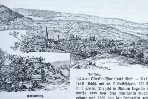 Dürkheim und die Ruinen der Hardenburg als Ort der Belustigung (Darstellung aus: Geographisch-Historisches Handbuch von Bayern, 
