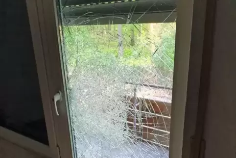 Wo rohe Kräfte sinnlos walten: eingeschlagene Tür in der Walderholungsstätte im Mutterstadter Wald.