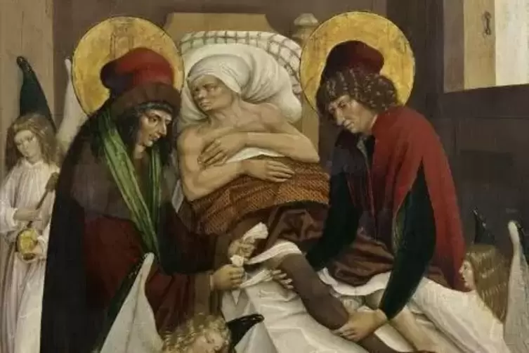 „Beinwunder der Heiligen Cosmas und Damian“Rechts Cosmas und links Damian bei der Transplantation eines Beines. 16. Jahrhundert,
