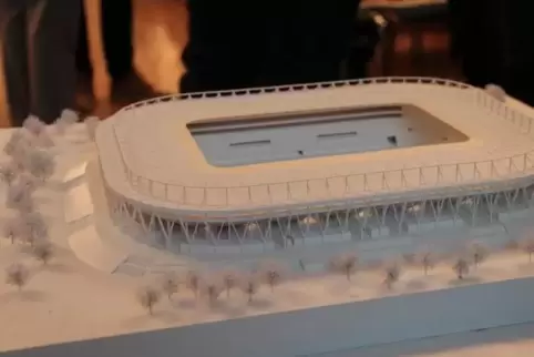 Modell des neuen Wildpark-Stadions bei Vorstellung Ende 2018.