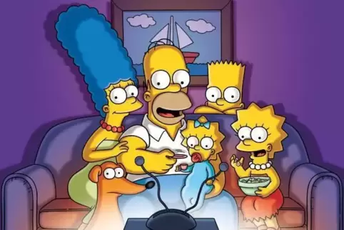 «Die Simpsons» Marge (von links nach rechts), Homer, Maggie; Bart, Lisa (vorne) und Hund Knecht Ruprecht in einer Szene aus der 