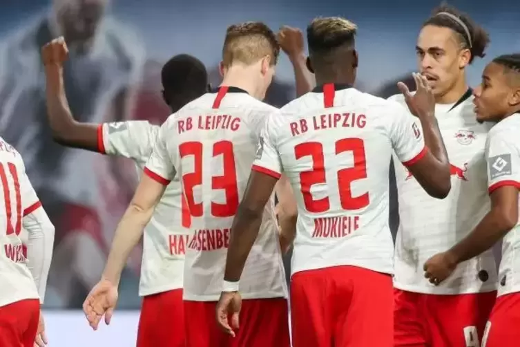 Jubel, Trubel, Heiterkeit: RB Leipzig hat im achten Bundesligaspiel in Folge mindestens dreimal getroffen.
