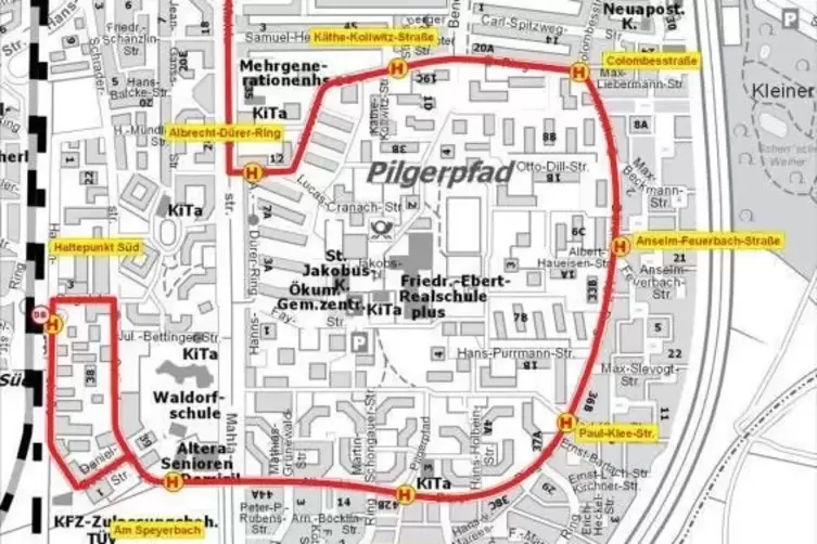 Dieser &bdquo;Vorschlag f&uuml;r eine neue Haltestellenstruktur im Albrecht-D&uuml;rer-Ring&ldquo; k&ouml;nnte laut dem vorgelegten Konzept mittelfristig u