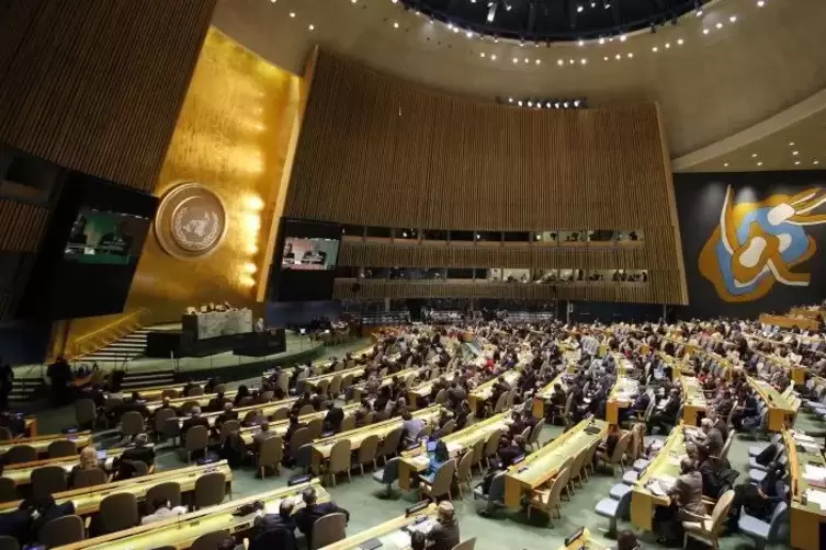 Der Raum für die Generalversammlung im heutigen UN-Hauptquartier in New York .