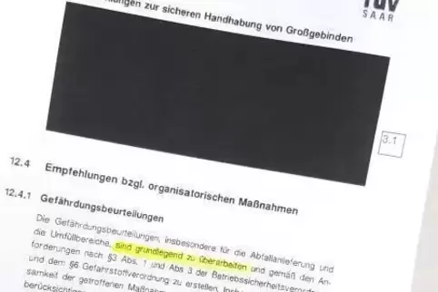 An vielen Stellen ist das Tüv-Gutachten anlässlich des Störfalls bei Süd-Müll geschwärzt worden.