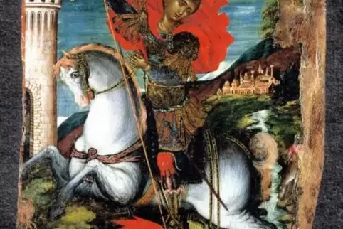 Sankt Georg tötet den Drachen. Das Foto zeigt eine Ikone aus dem 16. Jahrhundert aus Kreta.