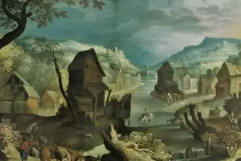 Dieses Gemälde einer Dorflandschaft aus dem Bestand des Erkenbert-Museums stammt aus dem 17. Jahrhundert. Der Maler ist unbekann