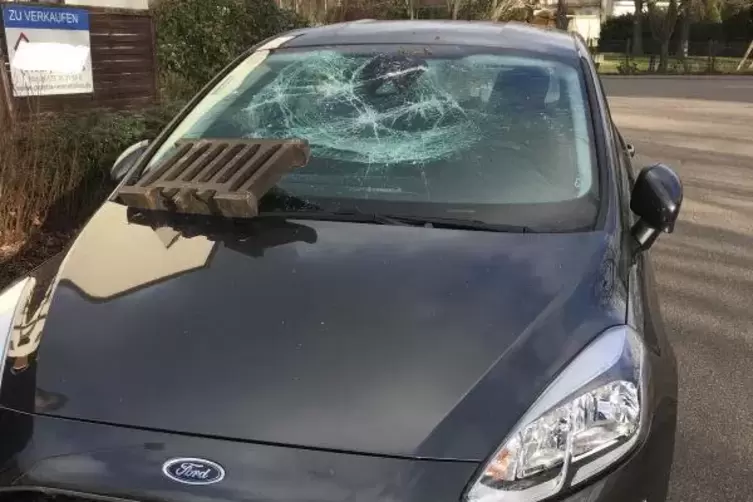 Die Frontscheibe des Ford Fiestas wurde zerstört.